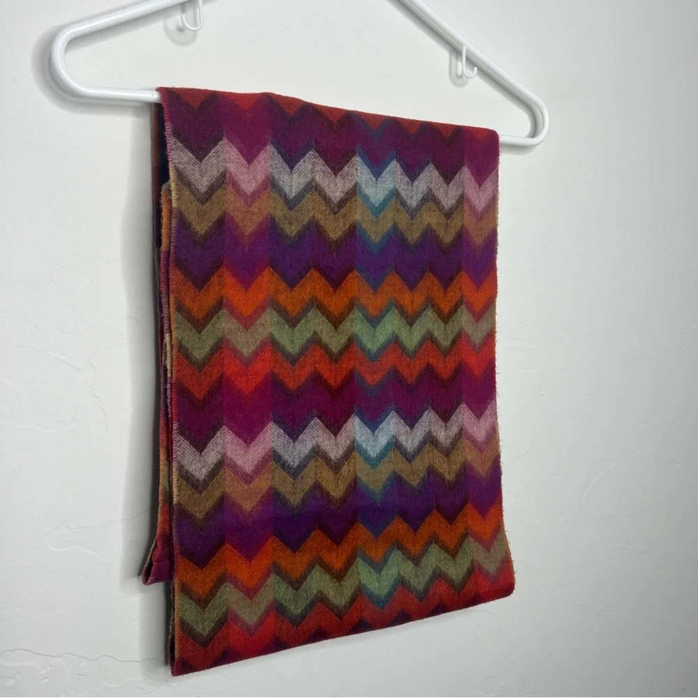Dillard’s chevron print scarf, colorful, purple & orange